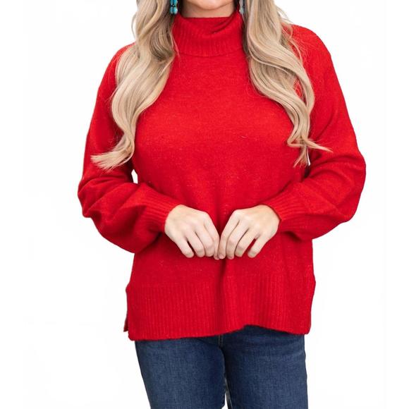 NEW STACCATO turtle neck long balloon sleeve sweater in sprinkled red - Picture 1 of 4